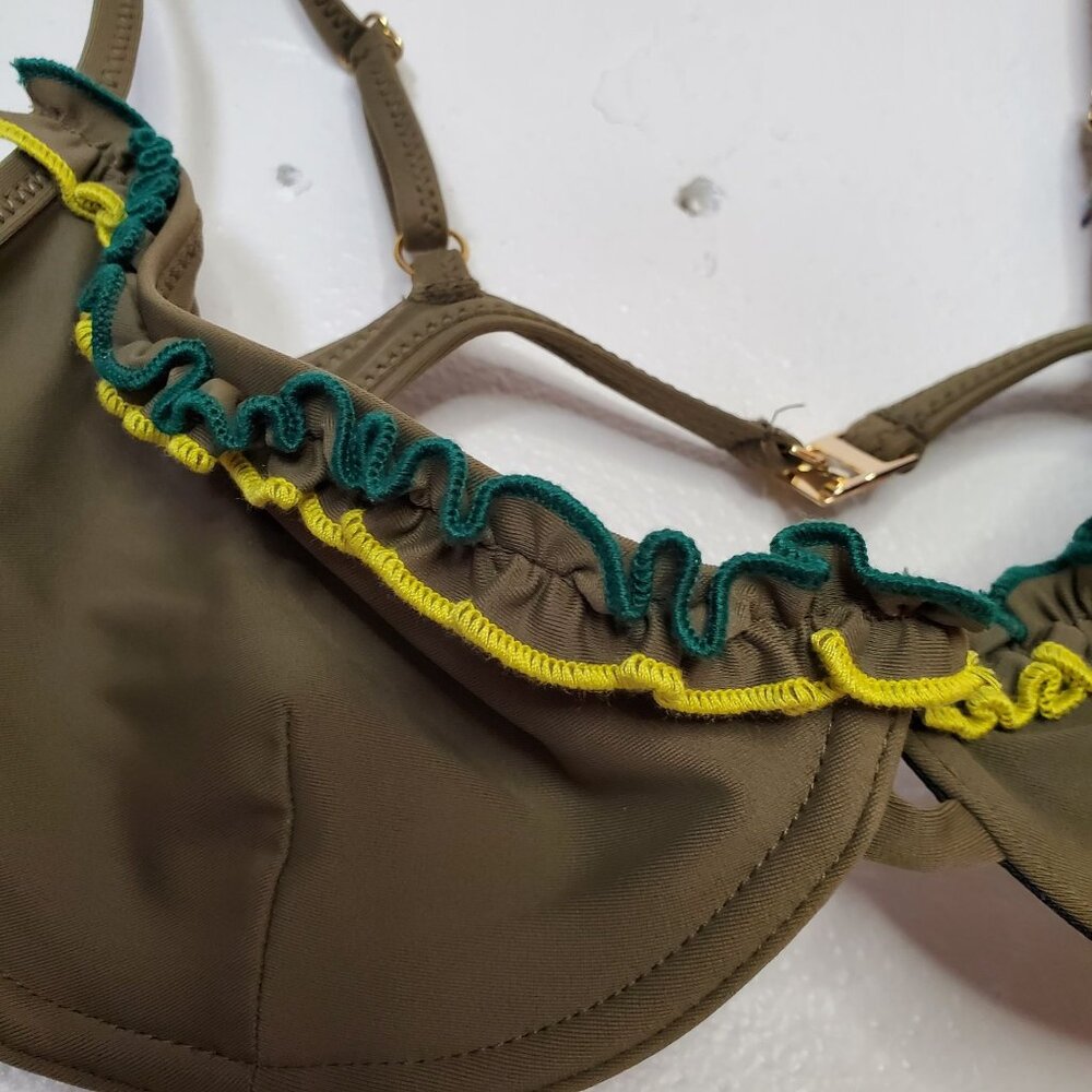 Something Navy Olive Daffodil Ruffle Bikini Top Medium Swimwear Size M - Picture 5 of 7
